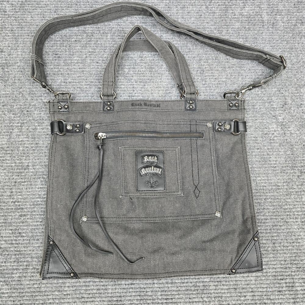 Rock Revival Canvas Tote Bag Gray Black Crossbody Messenger Shoulder Purse